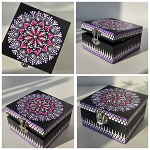 Casetă de bijuterii pictată în stil mandala - bijuterii - suporturi și cutii de bijuterii - cutii de bijuterii - Artynos.ro
