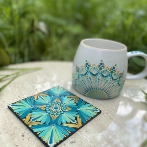 Set cana pictata manual + coaster, Casa & Stil de viata, Echipamente de bucatarie, Accesorii de depozitare , Cutie ceai si cafea, , ARTYNOS