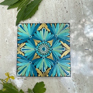 Set cana pictata manual + coaster - casă & stil de viață - echipamente de bucătărie - accesorii de depozitare  - cutie ceai și cafea - Artynos.ro