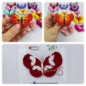 Fluturaș în 3 culori, mărțișor croșetat  - bijuterii - mărțișor - Artynos.ro