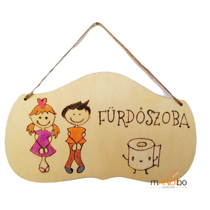Tablita pirogravata pentru usa baii, Casă & Stil de viață, Accesorii baie, Decorațiuni baie și de toaletă, Gravare, pirogravură, Prelucrarea lemnului, ARTYNOS