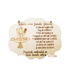Tablita pirogravata - Reteta unei familii fericite, Casă & Stil de viață, Accesorii pentru decorat casa, Decorațiuni de pereți, decorațiuni suspendate, Decorațiuni suspendate, Gravare, pirogravură, Prelucrarea lemnului, ARTYNOS
