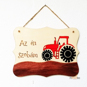 Tablita pirogravata cu tractor pentru camera copiilor, Accesorii locuință, Echipament pentru camera copiilor, Tablouri de cameră pentru copii, Gravare, pirogravură, Prelucrarea lemnului, Artynos