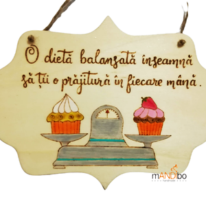 Tăbliță pirogravată pentru bucătărie - Dietă balansată, Casă & Stil de viață, Accesorii pentru echipamente de bucătărie, Decorații de bucătărie, Decorațiuni de bucătărie, Gravare, pirogravură, Prelucrarea lemnului, ARTYNOS