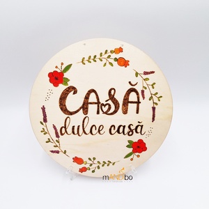 Tăbliță pirogravată rotundă - Casă dulce casă, Casă & Stil de viață, Accesorii pentru decorat casa, Decorațiuni de pereți, decorațiuni suspendate, Decorațiuni suspendate, Gravare, pirogravură, Prelucrarea lemnului, ARTYNOS
