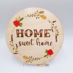 Tăbliță pirogravată rotundă - Casă dulce casă - casă & stil de viață - accesorii pentru decorat casa - decorațiuni de pereți, decorațiuni suspendate - decorațiuni suspendate - Artynos.ro