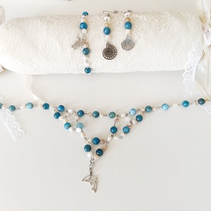 Seafoam � Set bijuterii unicat din apatit și sidef � colier, cercei și brățară - bijuterii - seturi de bijuterii - Artynos.ro