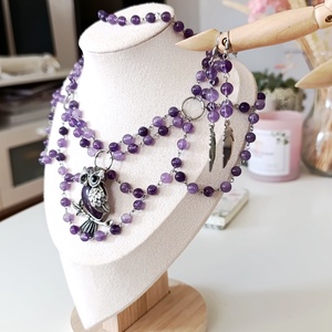 Royal � Set unicat de bijuterii cu ametist natural, colier stratificat, cercei și brățară, stil romantic vintage - bijuterii - seturi de bijuterii - Artynos.ro