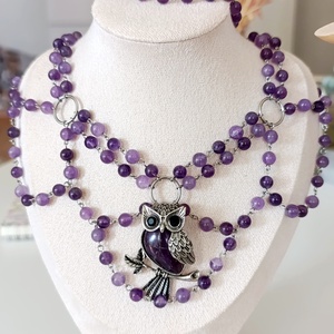 Royal � Set unicat de bijuterii cu ametist natural, colier stratificat, cercei și brățară, stil romantic vintage - bijuterii - seturi de bijuterii - Artynos.ro