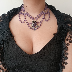 Royal � Set unicat de bijuterii cu ametist natural, colier stratificat, cercei și brățară, stil romantic vintage - bijuterii - seturi de bijuterii - Artynos.ro
