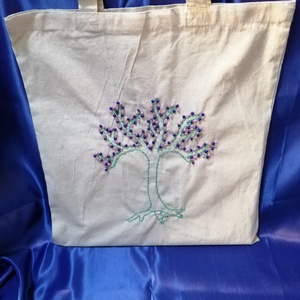 Sacoșă tote brodată copac înflorit  - geantă și husă - geantă pentru cumpărături - geantă shopper, geantă tote, geantă textilă - Artynos.ro