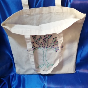 Sacoșă tote brodată copac înflorit  - geantă și husă - geantă pentru cumpărături - geantă shopper, geantă tote, geantă textilă - Artynos.ro