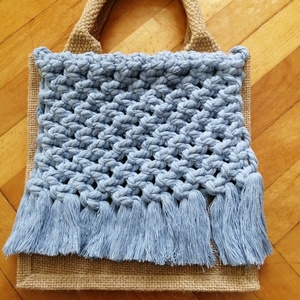 Geantă tote din iută cu model macrame  - Artynos.ro