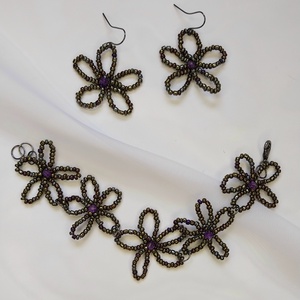 Set floral bratara și cercei din mărgele , Bijuterii, Seturi de bijuterii, Confecționarea bijuteriilor, ARTYNOS