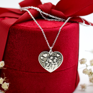 Lănțișor cu pandantiv inimioară simbol My All, Mamă și două fete � Argint 925 - bijuterii - coliere - coliere din argint - Artynos.ro