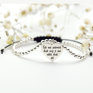 Bratara reglabila cu pandantiv inimioara personalizat Esti mai puternica decat crezi si mai iubita decat stii � Argint 9 - Artynos.ro