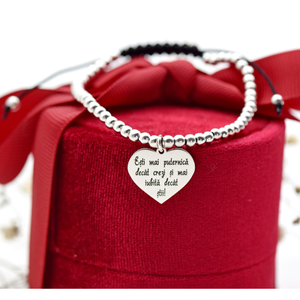 Bratara reglabila cu pandantiv inimioara personalizat Ești mai puternică decât crezi și mai iubită decât știi � Argint 9 - bijuterii - brățări - brățări din argint - Artynos.ro