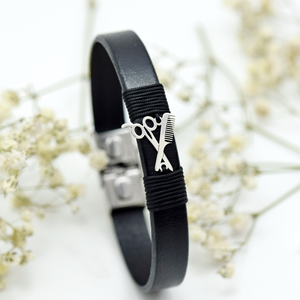 Bratara din piele naturala simbol Hairstylist � Argint 925 - Artynos.ro