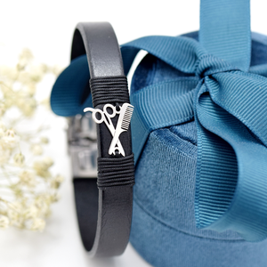 Bratara din piele naturala simbol Hairstylist � Argint 925 - bijuterii - brățări - brățări din argint - Artynos.ro