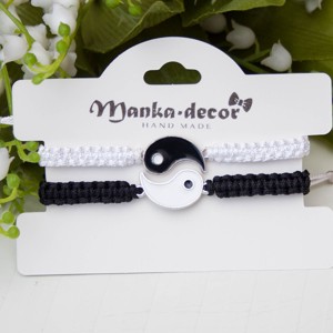 Brățări pereche pentru cupluri și prieteni, brățări împletite în stil macrame � Yin și Yang, negru/alb -  - Artynos.ro