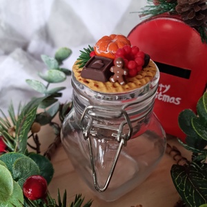 Borcan mini decorat cu dulciuri, Accesorii de Crăciun, Cadou tematic de Moș Crăciun, decorațiuni, Cadouri de Moș Crăciun, Lucrare cu argilă, ARTYNOS