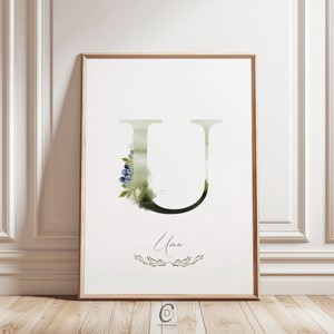 litera U, monograma, imagine onomastica, decorare, acuarela arta de perete, personalizata, , , ARTYNOS