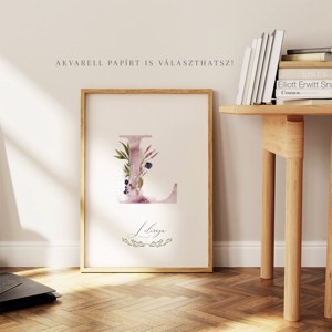 Scrisoare L, monogramă, imagine de zi cu nume, decorare, acuarelă artă de perete, personalizată -  - Artynos.ro
