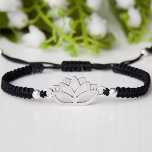 Bratara macramé impletita - Floare de lotus negru, , , ARTYNOS