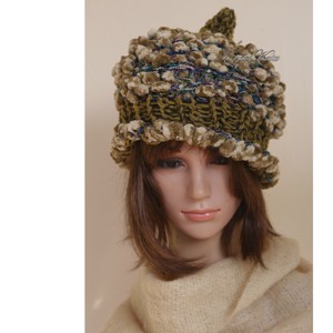 LUCA-SAPI / olive - șapcă boemă din lână tricotată manual - îmbrăcăminte și modă - eșarfe, pălării, fularuri - căciulă - Artynos.ro