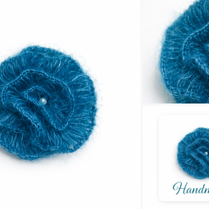 Mărțișor broșă Trandafir albastru Silk croșetat manual din fir de mohair cu mătase - bijuterii - mărțișor - Artynos.ro