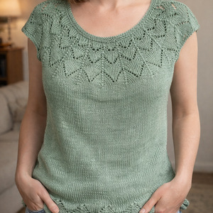 Top fara maneci tricotat manual din bumbac Green Summer - Artynos.ro