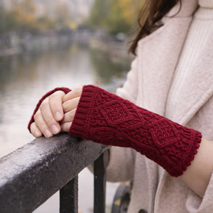 Mănuși lungi fără degete tricotate manual din fir cu lână - îmbrăcăminte și modă - eșarfe, pălării, fularuri - mănușă - Artynos.ro