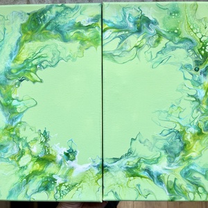 Tablou Frunze Verde Eterne 2 piese - Evergreen Foliage Two-Piece Painting - Artynos.ro