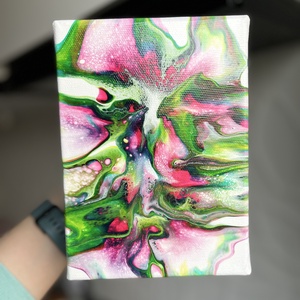 Tablou Floare Abstracta Roz Verde - Pink Green Abstract Flower Painting - Artynos.ro