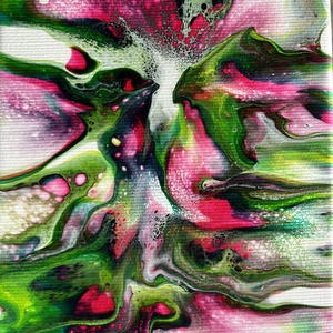Tablou Floare Abstracta Roz Verde - Pink Green Abstract Flower Painting - casă & stil de viață - accesorii pentru decorat casa - picturi murale - tablouri/picturi pe pânză - Artynos.ro