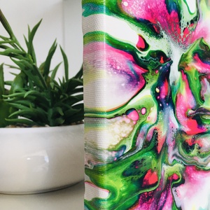 Tablou Floare Abstracta Roz Verde - Pink Green Abstract Flower Painting - casă & stil de viață - accesorii pentru decorat casa - picturi murale - tablouri/picturi pe pânză - Artynos.ro