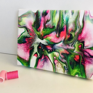 Tablou Floare Abstracta Roz Verde - Pink Green Abstract Flower Painting - casă & stil de viață - accesorii pentru decorat casa - picturi murale - tablouri/picturi pe pânză - Artynos.ro