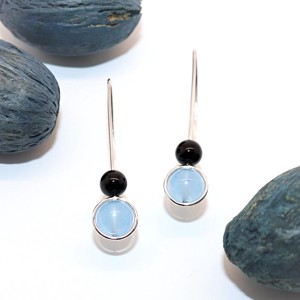 Pereche de cercei din argint pentru femei, cu pietre de jad si onix (EF.200), Bijuterii, Cercei, Cercei din pietre semipretioase, , ARTYNOS