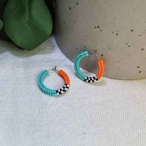 Cercei Loop - Turcoaz/Portocaliu, Bijuterii, Cercei, Cercei Hoops, Confectionarea bijuteriilor, Cusatura, ARTYNOS