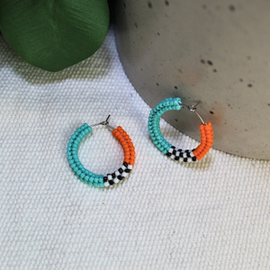 Cercei Loop - Turcoaz/Portocaliu - bijuterii - cercei - cercei hoops - Artynos.ro