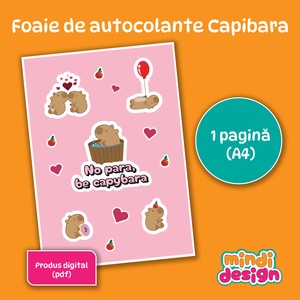 Foaie de autocolante capibara - digitala (pdf), Arte vizuale si accesorii , Grafica, ilustratie, Grafica digitala, Fotografie, grafica, desen, ilustratie, ARTYNOS
