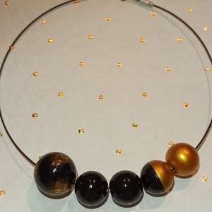 Colier handmade negru cu auriu, Bijuterii, Coliere, Coliere din margele, Prelucrarea lemnului, Pictura, ARTYNOS