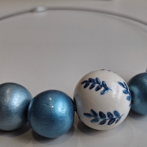 Colier handmade albastru metalizat, Bijuterii, Coliere, Coliere din margele, Pictura, ARTYNOS