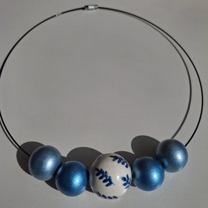 Colier handmade albastru metalizat - bijuterii - coliere - coliere din mărgele - Artynos.ro