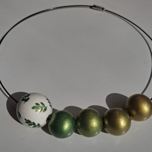 Colier handmade verde cu auriu - bijuterii - coliere - coliere din mărgele - Artynos.ro
