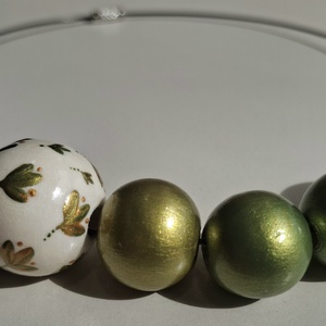 Colier handmade verde cu auriu, Bijuterii, Coliere, Coliere din margele, Pictura, ARTYNOS