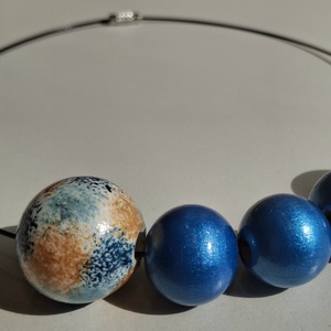 Colier handmade albastru cu auriu, Bijuterii, Coliere, Coliere din margele, , ARTYNOS