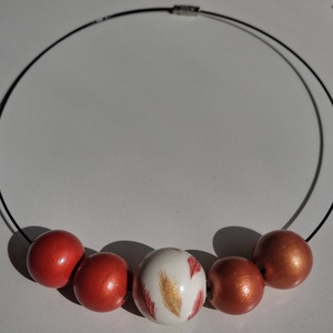 Colier handmade rosu cu auriu - bijuterii - coliere - coliere din mărgele - Artynos.ro