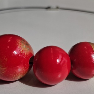 Colier handmade rosu cu auriu, Bijuterii, Coliere, Coliere din margele, Pictura, ARTYNOS