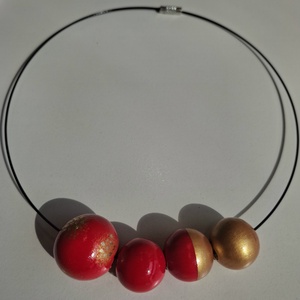 Colier handmade rosu cu auriu - bijuterii - coliere - coliere din mărgele - Artynos.ro